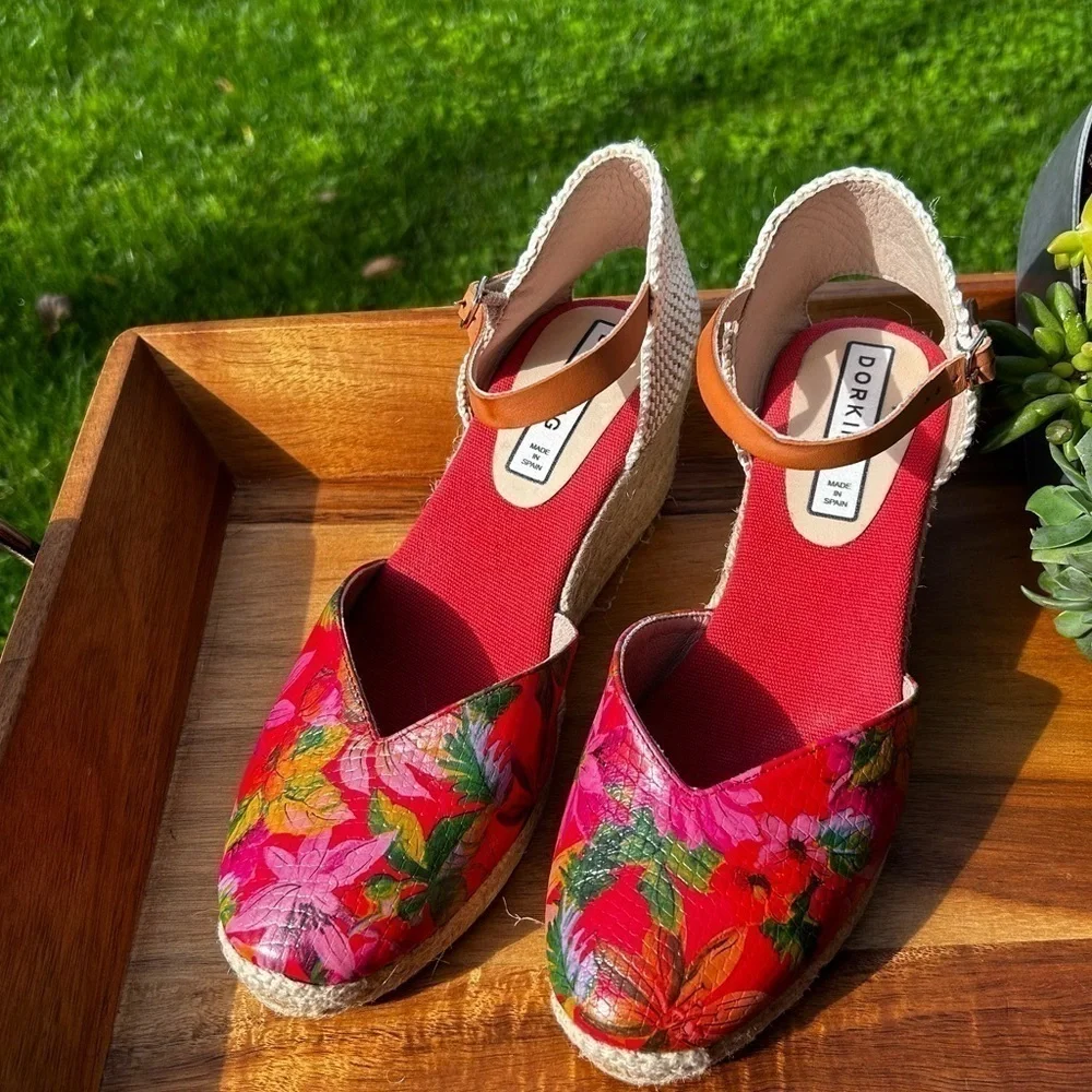 Dolce Vita Red Floral Espadrille Wedge Sandals